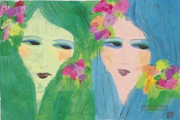  Damen Kunst - Zwei Damen mit Blumen im Haar Moderne